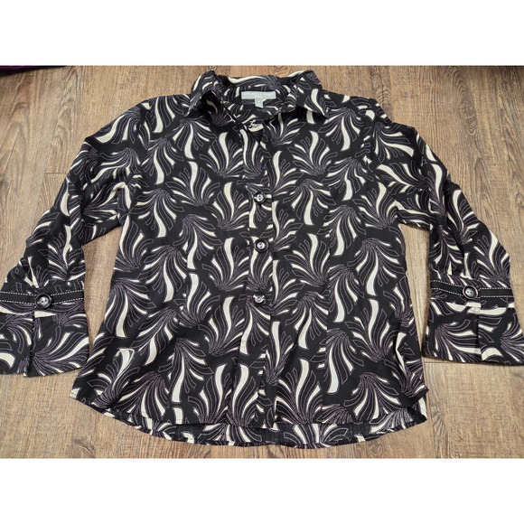 FOXCROFT Women's Black Gray White Button Front Wrinkle Free Fitted Blouse 10P - Picture 1 of 3